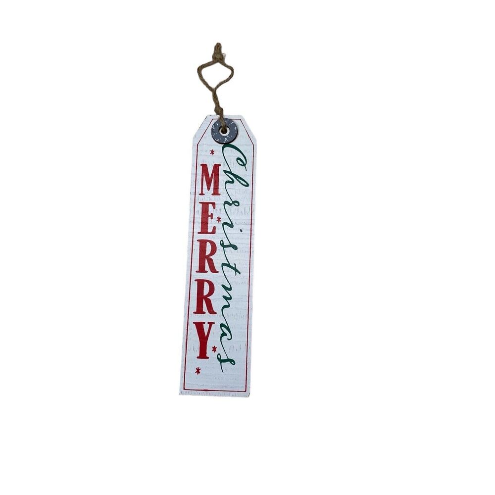 Merry Christmas WoodenVertical Hanging Sign Decor Red, Green, White
